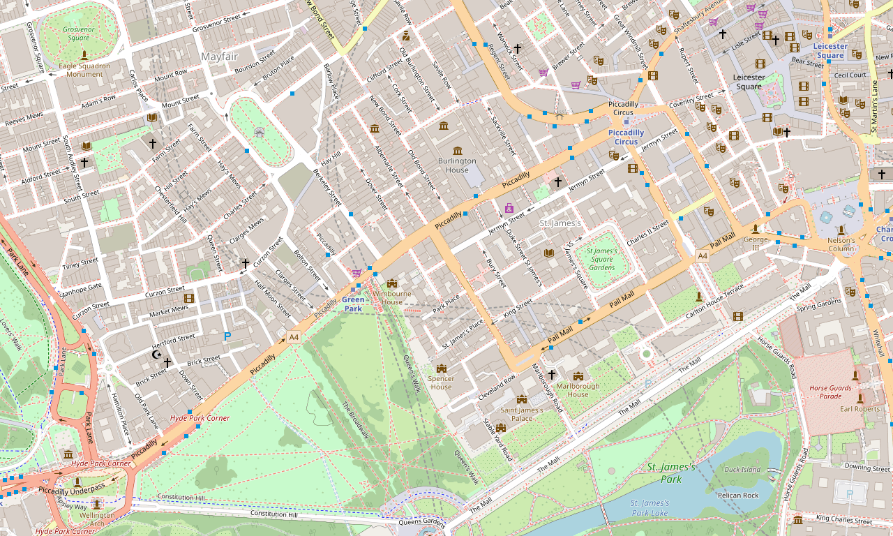 Map of Mayfair and St James's showing the office on Piccadilly